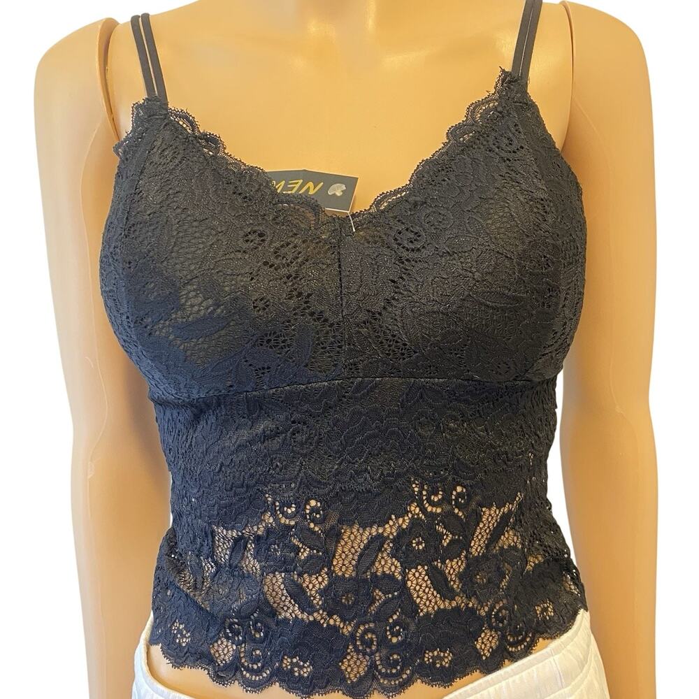 Y2K 2000s NewMix Goth Black Lace Bra Top Fitted Padded Babydoll Dark Romantic L